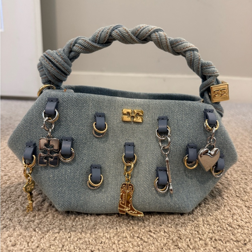 Ganni Mini Bou Denim Clutch & Crossbody Bag with Charms - Picture 8 of 12